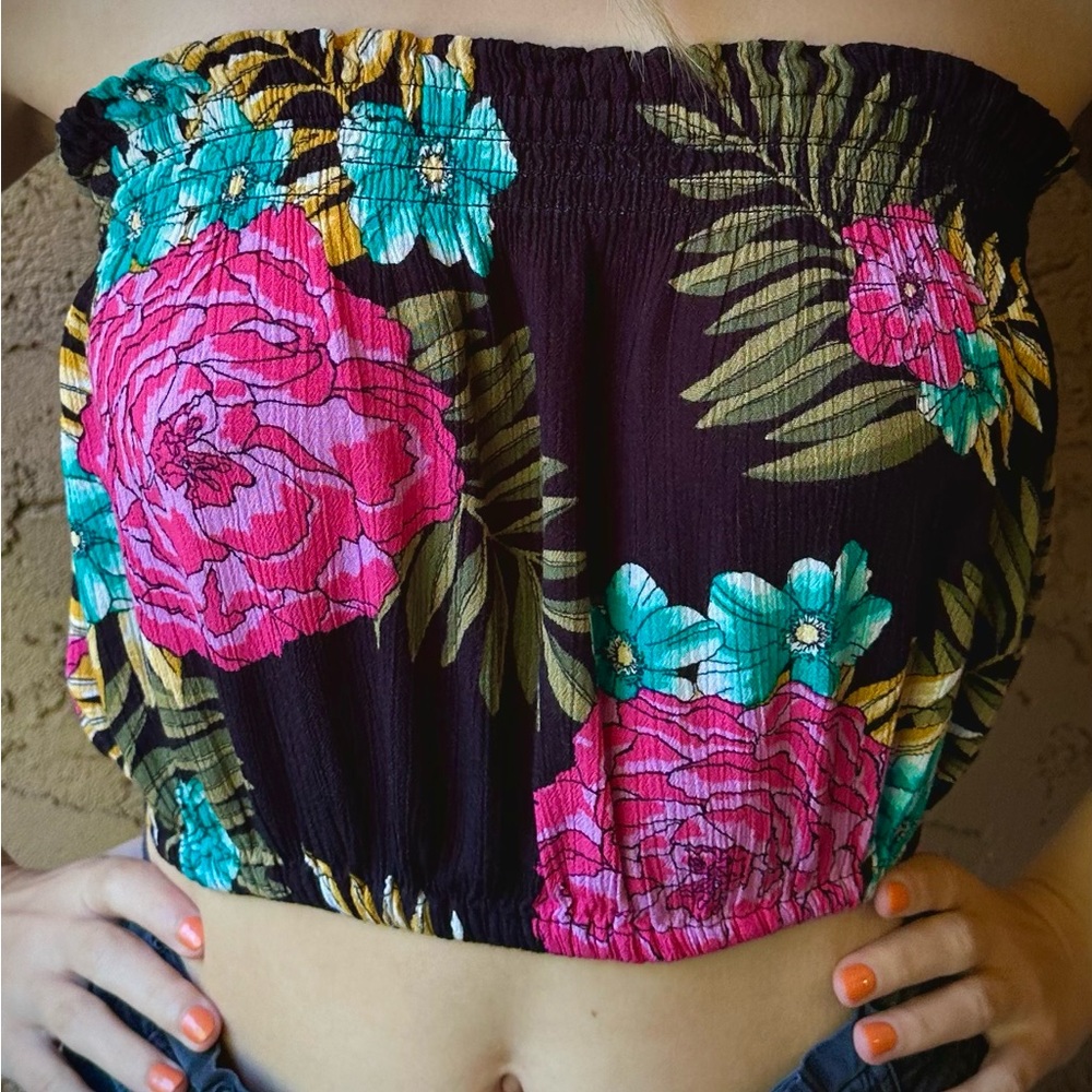 Small Billabong Bandeau Floral Crop Top